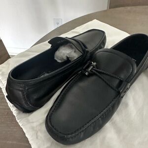 Salvatore Ferragamo Black Leather Loafers Slip-Ons
